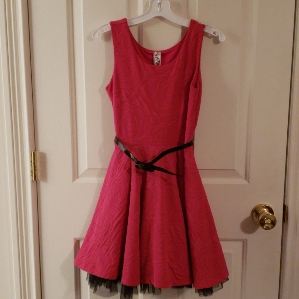 Knitworks Fuschia Dress with Black Tulle Ruffle